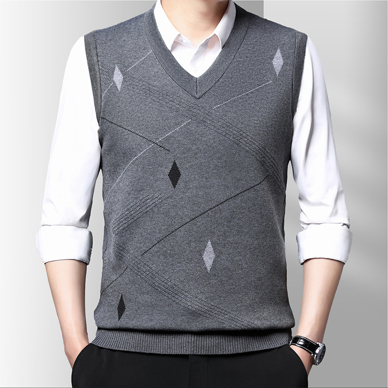 Men'S Fashion Korea - Sweter Tank tanpa lengan Jacquard Solid