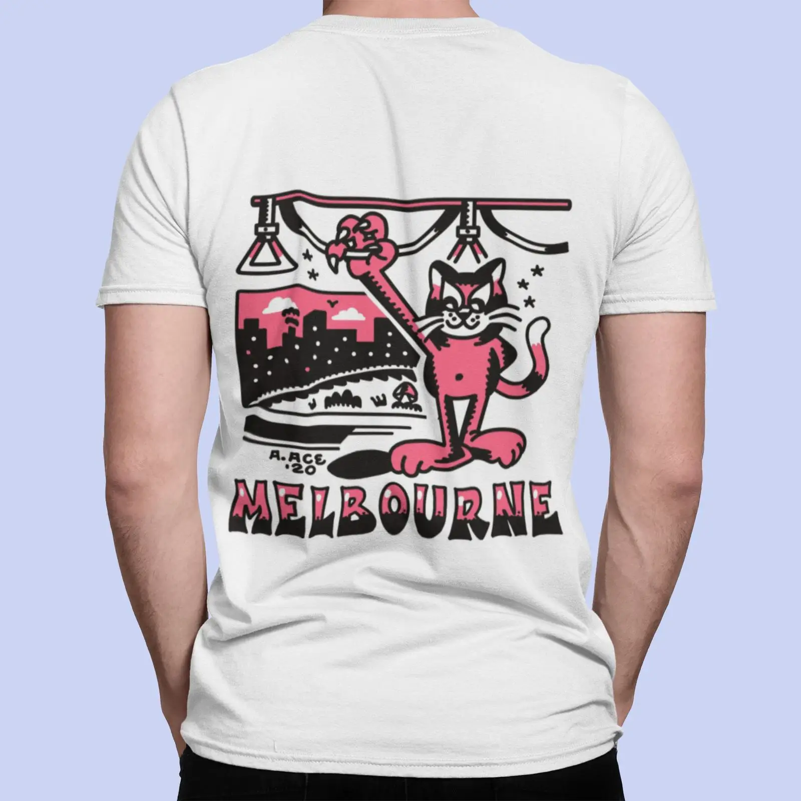 Mens Fashion Melbourne - Kaos Melbourne Tram Psychedelic Cat Souvenir