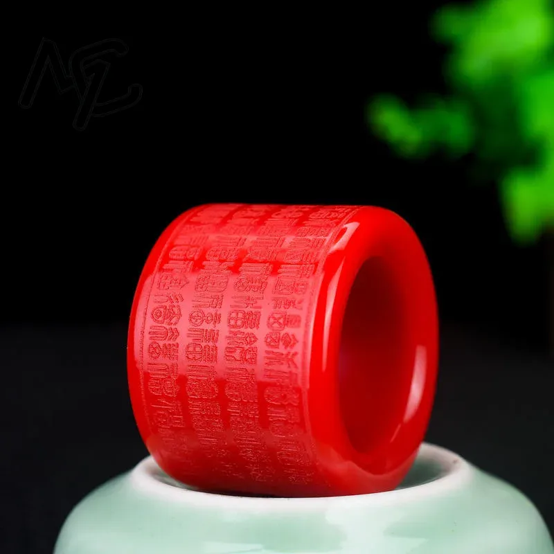 Men'S Fashion Rings - Cincin Giok Merah Alami Jantung Meridian