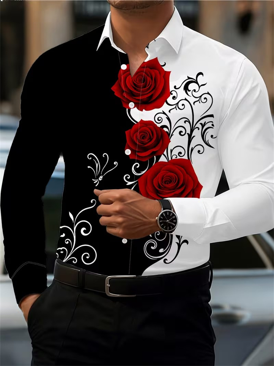 Mens Fashion Ideas - Kemeja Pria Lengan Panjang Motif Mawar