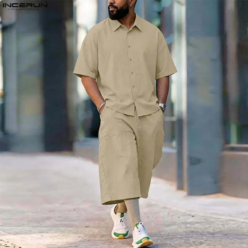 INCERUN Set Pria Celana Kemeja - Men'S Fashion Loose Pants ulasan dan harga