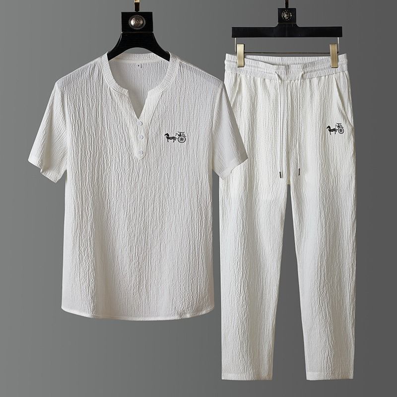 Set Kaos Lengan Pendek Linen T - Men'S Fashion V Neck T Shirts ulasan dan harga